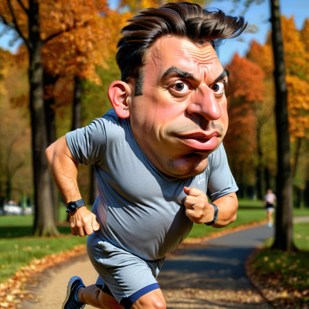 Parody caricature cartoon of jogger running for exerciseの素材