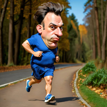 Parody caricature cartoon of jogger running for exerciseの素材