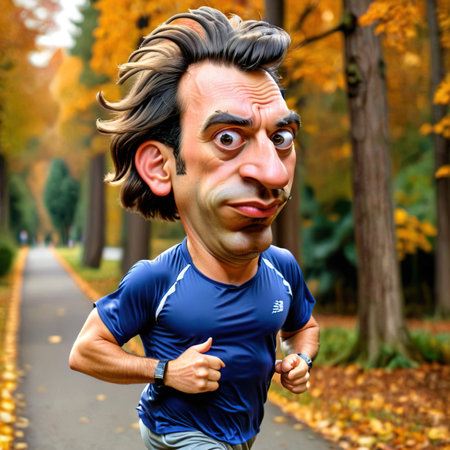 Parody caricature cartoon of jogger running for exerciseの素材