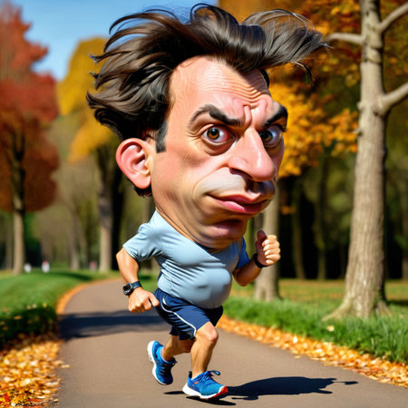 Parody caricature cartoon of jogger running for exerciseの素材
