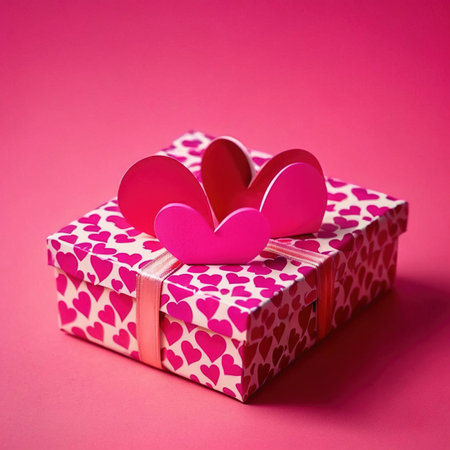 Romantic luxury gift box, pink color theme with heartsの素材