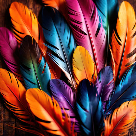 Colorful bird feather texture background, peacock style colorsの素材