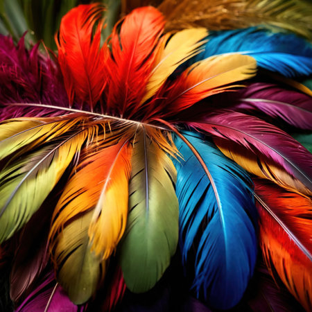 Colorful bird feather texture background, peacock style colorsの素材
