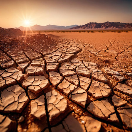 Dried and cracked dry farming land after droughtの素材