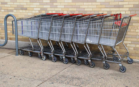 Transport of consumers. Carriages for products are at parking place.