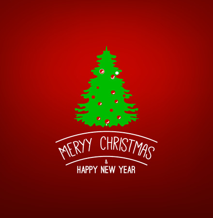 Green X-mas Tree. Merry Christmas and Happy New Year. Vector greeting card.のイラスト素材