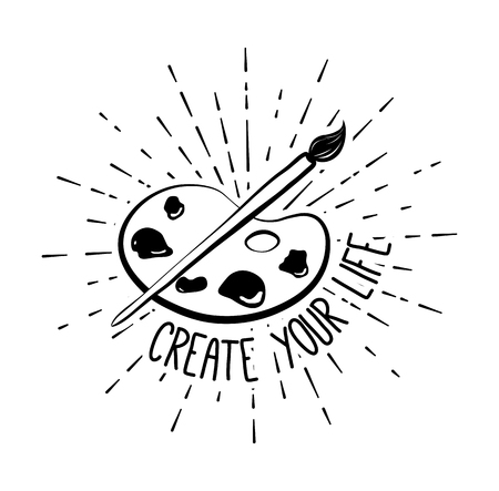Create your life. Palette with paints and brush isolated on white background. Vector illustration.のイラスト素材