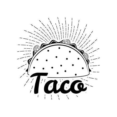 Taco illustration on white background, isolated. Mexico Food. Traditional Mexican Cuisine Vectorのイラスト素材