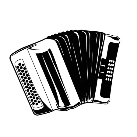 Hand drawn accordion. Musical instruments. Classical bayan. Vector Illustration