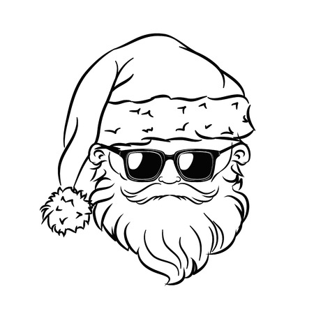 Hipster Santa Claus Head. Sunglasses. Vector Illustrationのイラスト素材