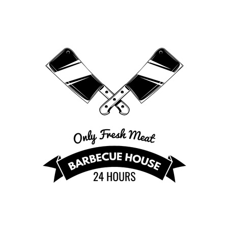 BBQ House vintage Label. Typography letterpress design. With sunbursts, isolated on white.のイラスト素材