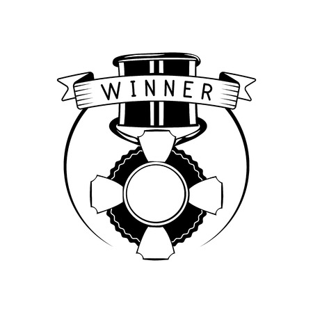 Blank winner award medal with ribbon illustration isolated on white backgroundのイラスト素材