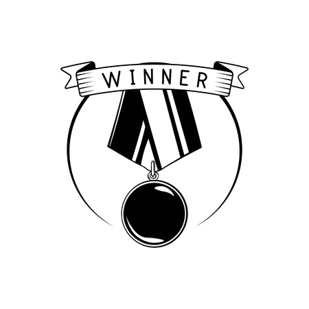 Blank winner award medal with ribbon illustration isolated on white backgroundのイラスト素材
