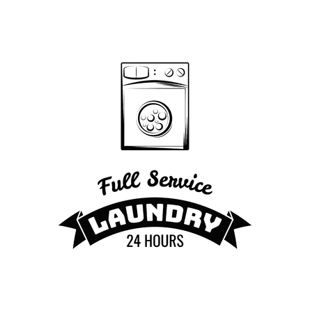 Washing Machine. Laundry Room And Dry Cleaning label and badge. Isolated On White Backgroundのイラスト素材