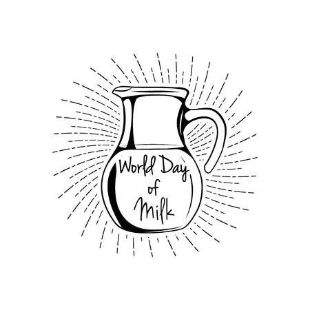 World Day of Milk Sketch Style In Glass Jug.のイラスト素材