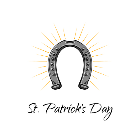 Horse shoe St. Patrick's Day card. Vector illustration isolated on white backgroundのイラスト素材