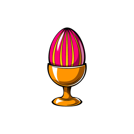Elegant easter egg decoration on top of egg stand. Vector illustration isolated on white background.のイラスト素材