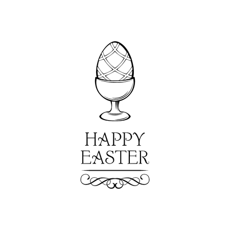 Happy Easter day greeting card with egg holder, swirls and ornate frames. Vector illustration.のイラスト素材