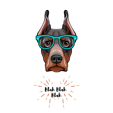 Doberman dog in glasses. Geek dog Vector illustration isolated on white background.のイラスト素材
