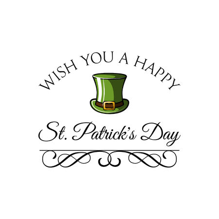 Green St. Patrick s Day hat. Greeting card with swirls, ornate frames and filigree elements. Vector illustration.のイラスト素材