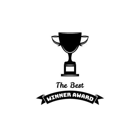 Trophy Cup Icon. Winner Award with ribbon. The Best lettering. Vector illustration isolated on white background.のイラスト素材