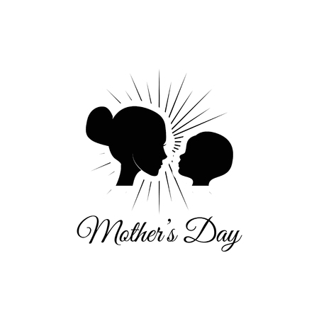 Mother with her baby silhouette. Mothers day greeting card. Vector illustration isolated on white background.のイラスト素材