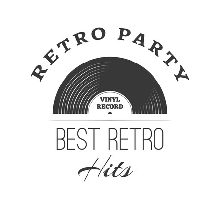 Vinyl record logo template. Vinyl record logo template. Retro party lettering. Vector illustration. Vector music icon or emblem.のイラスト素材