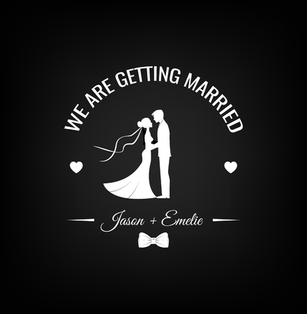 Wedding design silhouettes of groom and bride with bow tie.のイラスト素材
