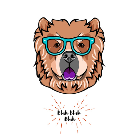 Chow chow dog wearing eyeglasses.のイラスト素材