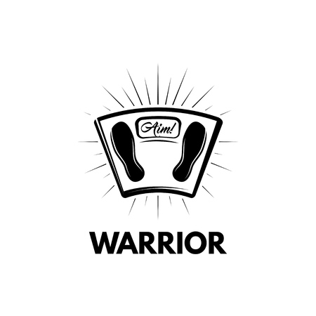 Weighing scales. Warrior inscription. Scales in beams. Vector illustration isolated on white background.のイラスト素材