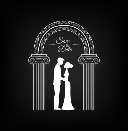 Wedding arch with bride and groom vector illustration for Wedding invitation and decoration.のイラスト素材