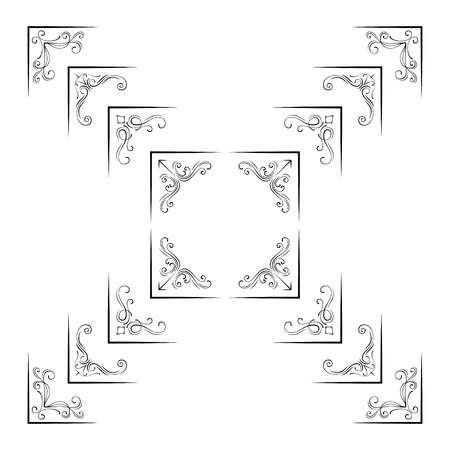 Vintage filigree flourish ornamental corner elements.のイラスト素材