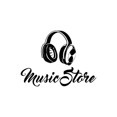 Headphones sign, music store logo illustration.のイラスト素材
