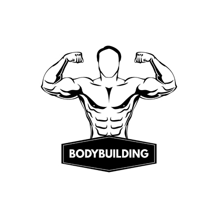 Bodybuilding label, Sportsman. Fitness logo emblem. Muscled man Vector illustrationのイラスト素材