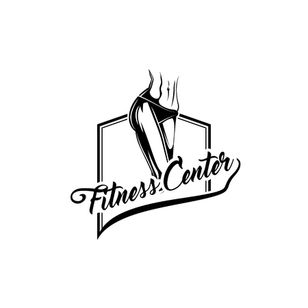 Athletic woman body. Fitness club logo emblem label. Vector illustration.のイラスト素材