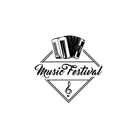 Bayan, accordion. Music festival shop store logo label. Musical instrument. Vector illustrationのイラスト素材