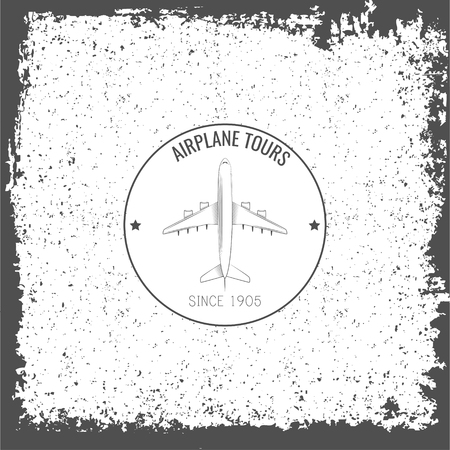 Airplane icon. Plane tours logo label emblem. Vector illustration. Vintage style.のイラスト素材