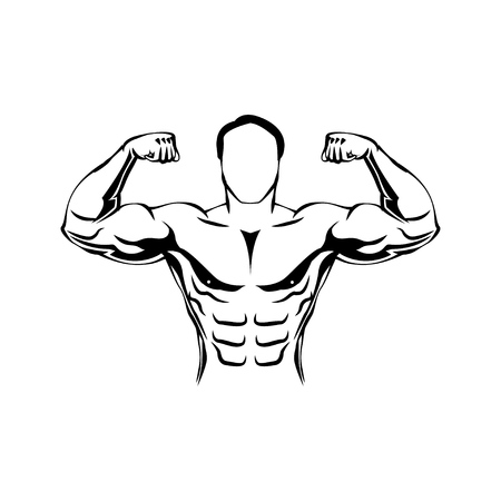 Bodybuilder with a mustache. Retro Engraving Linocut Style. Vector Illustration.のイラスト素材