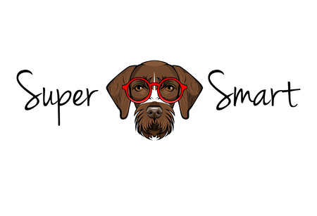 German Shorthaired Pointer nerd. Dog geek. Smart glasses. Super smart lettering. Vector illustrationのイラスト素材