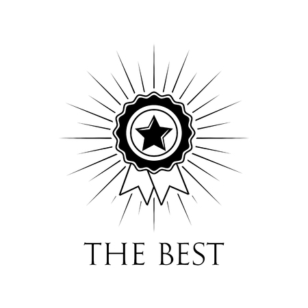 Star medal badge. The best icon. Winner award. Trophy icon. Medal with ribbons. Prize, Champions icon. Victory symbol. Vector illustration.のイラスト素材