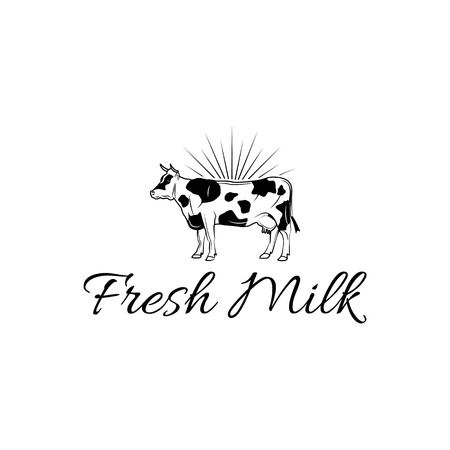 Cow icon. Milk label. Dairy farm icon. Organic farmer products Logotype concept icon. Fresh milk inscription. Vector illustration.のイラスト素材