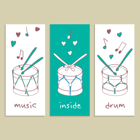 Cards with drums and inscriptionのイラスト素材