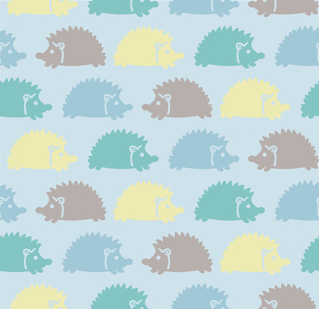 Seamless cute baby pattern with colored hedgehogs, purple, yellow, blue, green Vector illustrationのイラスト素材