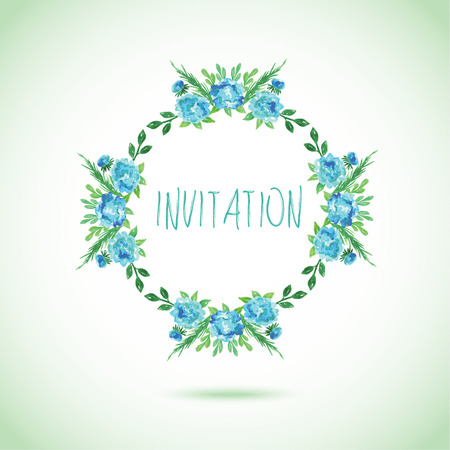 Watercolor wreath pink, red and green card templates for wedding invitation, save the date cards, mothers day, valentines day, birthday cards with flowers and inscription Vector illustration のイラスト素材