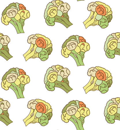 Seamless pattern with colorful green orange yellow broccolisのイラスト素材