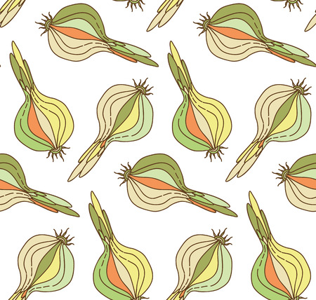 Seamless pattern with colorful green orange yellow onions Vector illustrationのイラスト素材