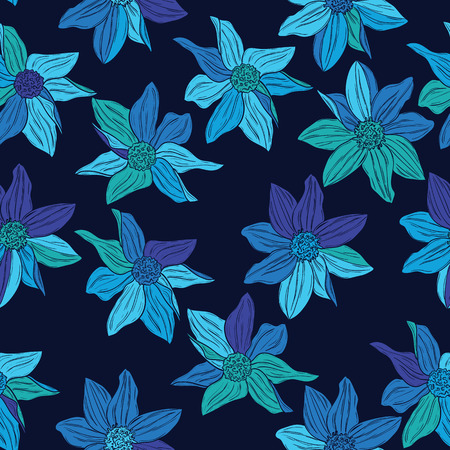 Seamless pattern of modern design azure flower silhouetteのイラスト素材