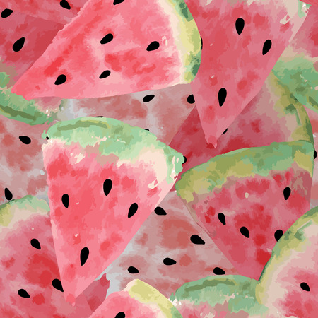 Seamless pattern of sweet juicy pieces watermelon watercolor with seed Vector illustration のイラスト素材