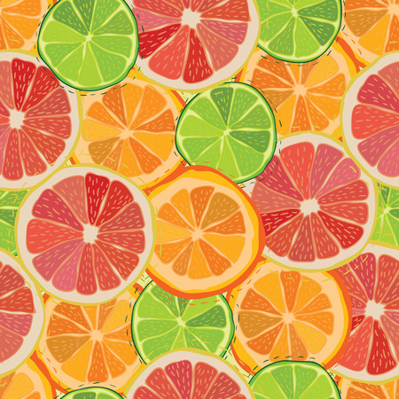 Color citrus juicy fruit of orange, grapefruit, lime seamless pattern Vector illustration のイラスト素材