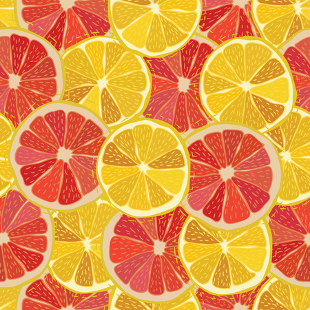 Color citrus juicy fruit of lemon, grapefruit seamless pattern Vector illustration のイラスト素材